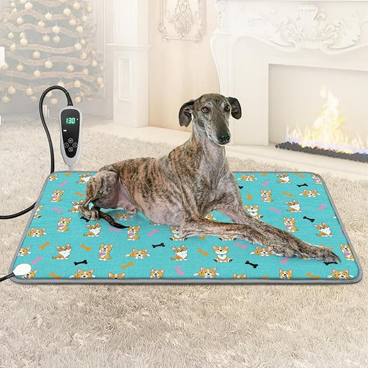 Extra Large Dog Heating Pad 47x30 in Waterproof Smart Thermostat Switch, Whelping Supplies Heated Dog Bed, Adding Wire Rope Wires Puppy Heating Pad Mat-Blue