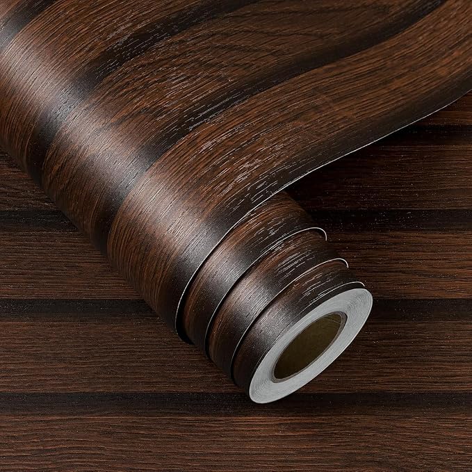 FunStick 36"x200" Dark Brown Slats Wood Peel and Stick Wallpaper Faux 3D Walnut