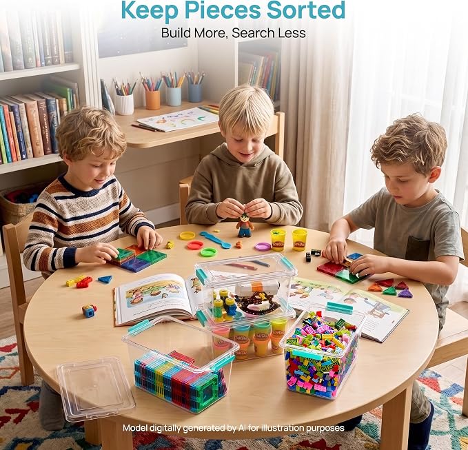 Vtopmart 4 Pack 5 Qt Clear Storage Bins with Lids for Toy & Craft Storage | Stackable Plastic Toy Bin for Home, Classroom, Plastic Art & Craft Storage Container, BPA-Free Organizer Box