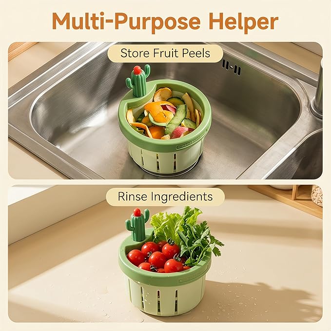 Cactus Kitchen Sink Drain Strainer, 2026 Upgrade Press to Dump Basket Waste Collector, Multifunctional Kitchen Sink Drain Strainer Fun Sink Accessory for Home Bathroom (Yellow 1 Pcs)