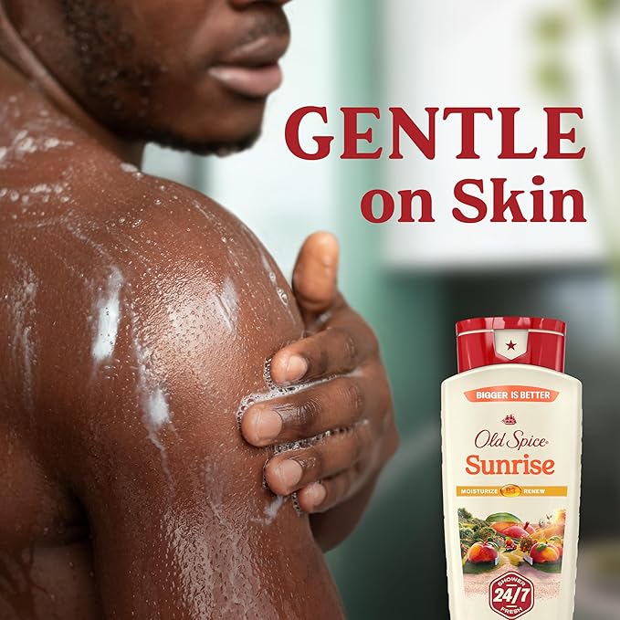 Old Spice Cleansing Body Wash for Men, 24/7 Shower Fresh with Lasting Scent, Moisturize & Renew, Gentle on Skin, Vitamin B3, Sunrise with Peach + Mandarin Peel Scent, 18 oz