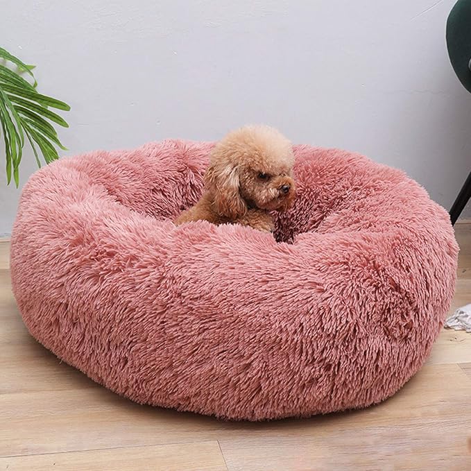 Warming Round Dog Bed for Small, Medium and Large Dogs & Cats, Short & Long Plush Pet Bed, Luxurious Faux Fur Donut Cuddler, Bolster Pet Bed & Sofa, Machine Washable 40CM 16Inch