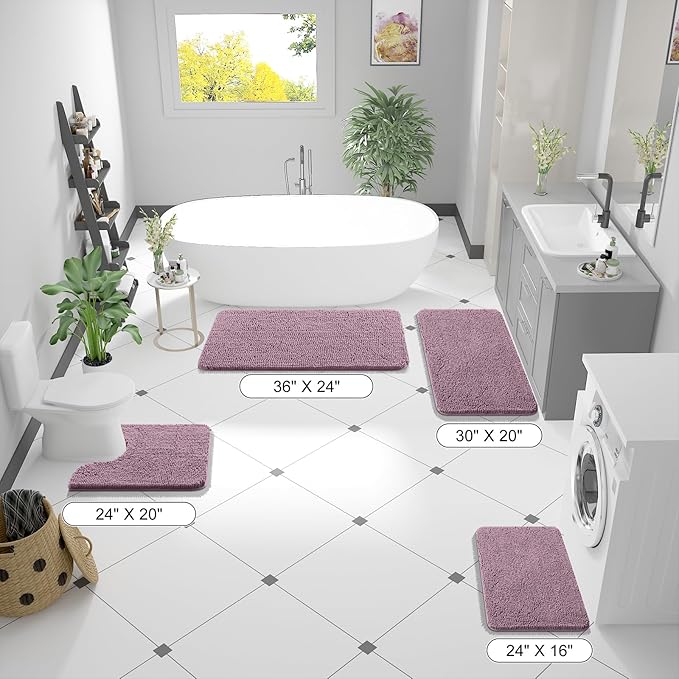 OLANLY Bathroom Rugs 47x20, Extra Soft Absorbent Chenille Bath Rugs, Rubber Backing Quick Dry, Machine Washable Bath Mats for Bathroom Floor, Tub and Shower, Home Decor Accessories, Deep Plum