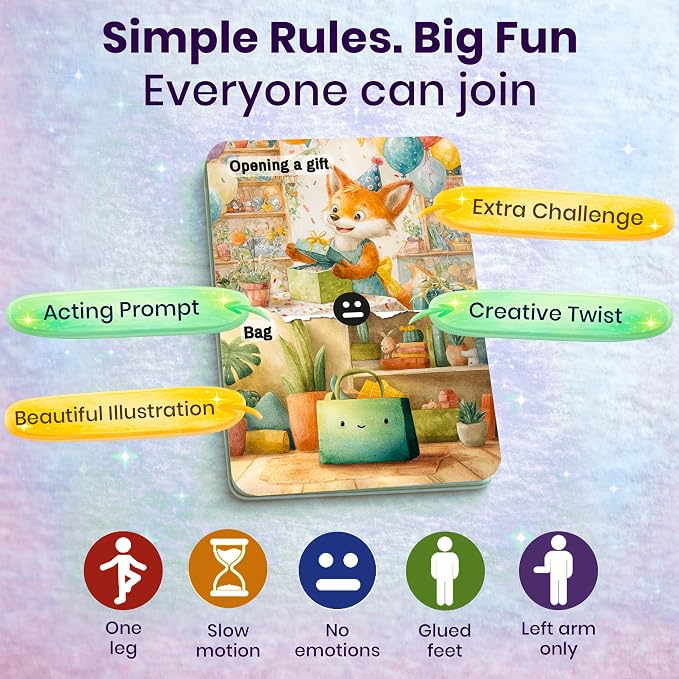 Quokka Charades Game for Kids Ages 4–8 and Family - Educational Card Game | 200 Act and Guess Active Tasks with Extra Twists - Fun Party Card Game for Childrens Ages 8-12 at Home, Classroom or Camping