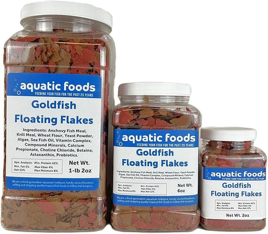 Aquatic Foods Inc. Goldfish Flakes, 42% Protein Color Enhancing and Spirulina Flakes for Aquarium & Pond Goldfish, Koi and All Pond Fish...WL 6oz Med Jar