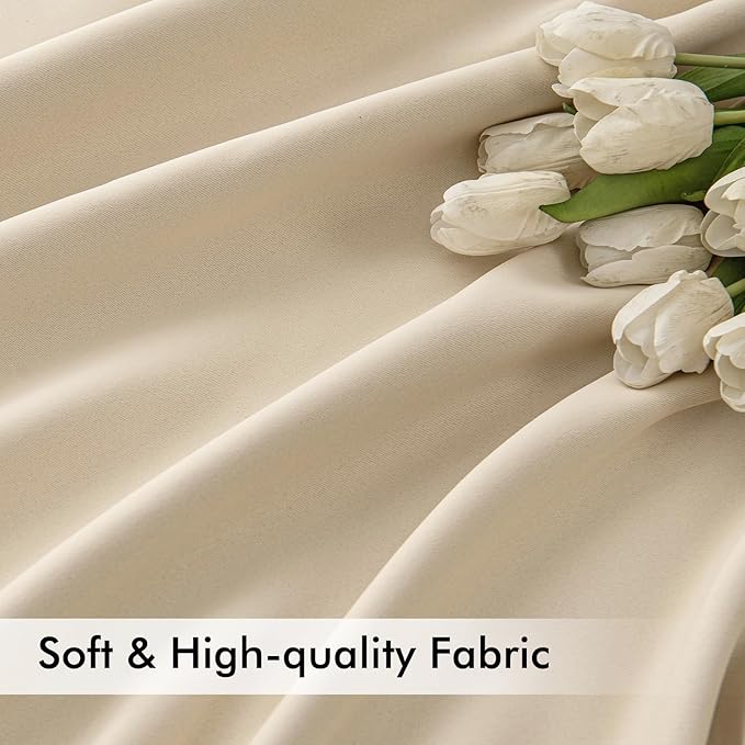 MIULEE Cream Beige Back Tab Light Blocking Curtains 132 Inch Length 2 Panels Set