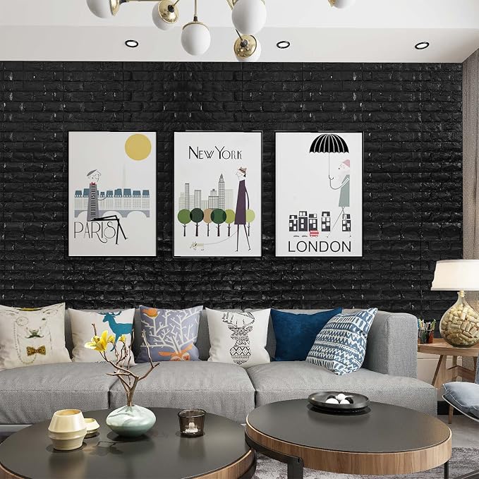YU LI 3DH 3D Wall Panels Peel and Stick 30PCS Black Foam Brick Wallpaper