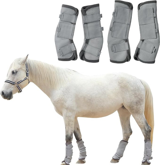 Adjustable Horse Fly Boots Set of 4, Equine Leg Protection Reduce Stomping, Breathable Mesh Fly Boots for Horses, Horse Leggings Leg Guards