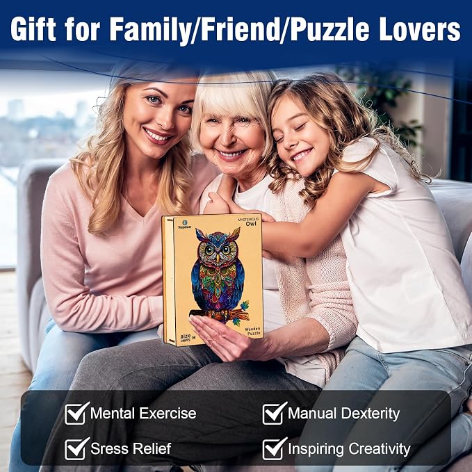 Wooden Puzzles for Adults, Unique Shaped Animal Jigsaw Puzzles, Owl Wood Puzzles Adult, Birthday Gifts for Adult and Kids, 100 Piece 7.1"×4.6"