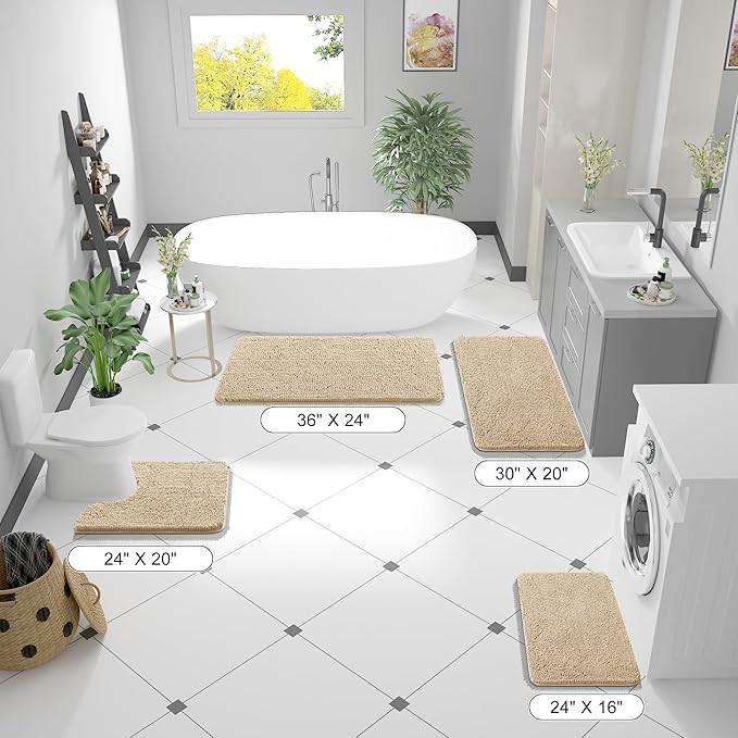 OLANLY Bathroom Rugs 50x30, Extra Soft Absorbent Chenille Bath Rugs, Rubber Backing Quick Dry, Machine Washable Bath Mats for Bathroom Floor, Tub and Shower, Home Decor Accessories, Beige