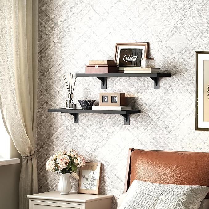 HOOBRO Floating Shelves for Wall, 15.4" Wall Mounted Shelves Set of 2, Hanging