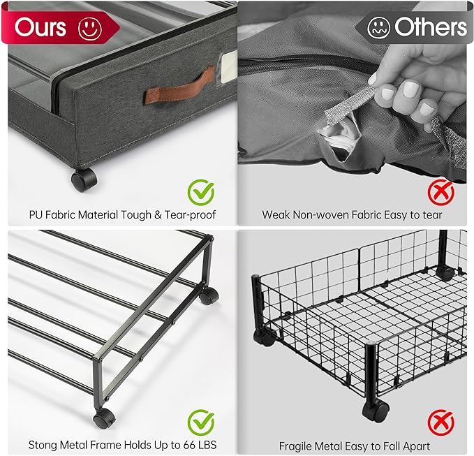 Rolling Under Bed Storage with Wheels, 2 Pack – Grey