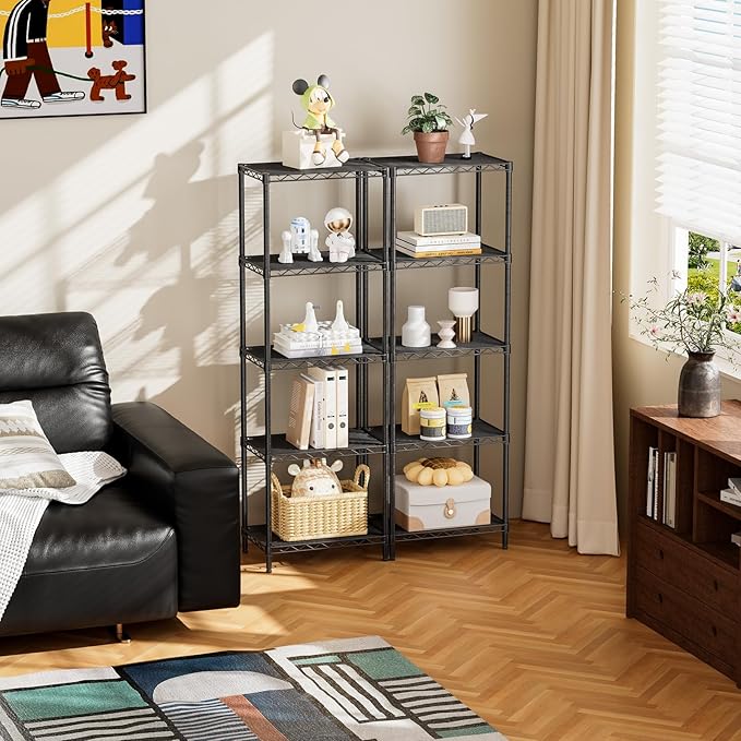 Narrow Metal Wire Shelving Unit, 10 x 16 x 55 in – Black