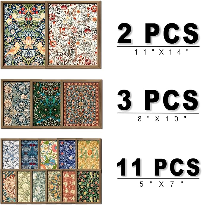 ANERZA 16 PCS Framed William Morris Wall Art Decor, Floral Wall Prints