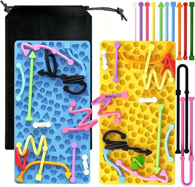 2PCS Sensory Activity Board, Silicone Fidget Toys for Calming and Stress | Autism Quiet for Adults, Toddler Sensory Toys for ADHD, Road Trip Essentials for Kids, Portable Travel Bag & 24 Strings