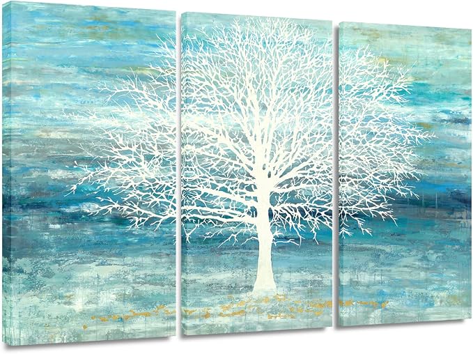Yihui Arts Teal and Blue Canvas Wall Art