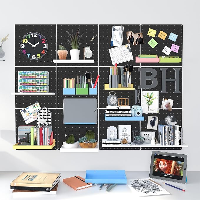 Peg Board, 6 Pack 12"x12" Black Metal Pegboard Panels Pegboards Wall Organizer