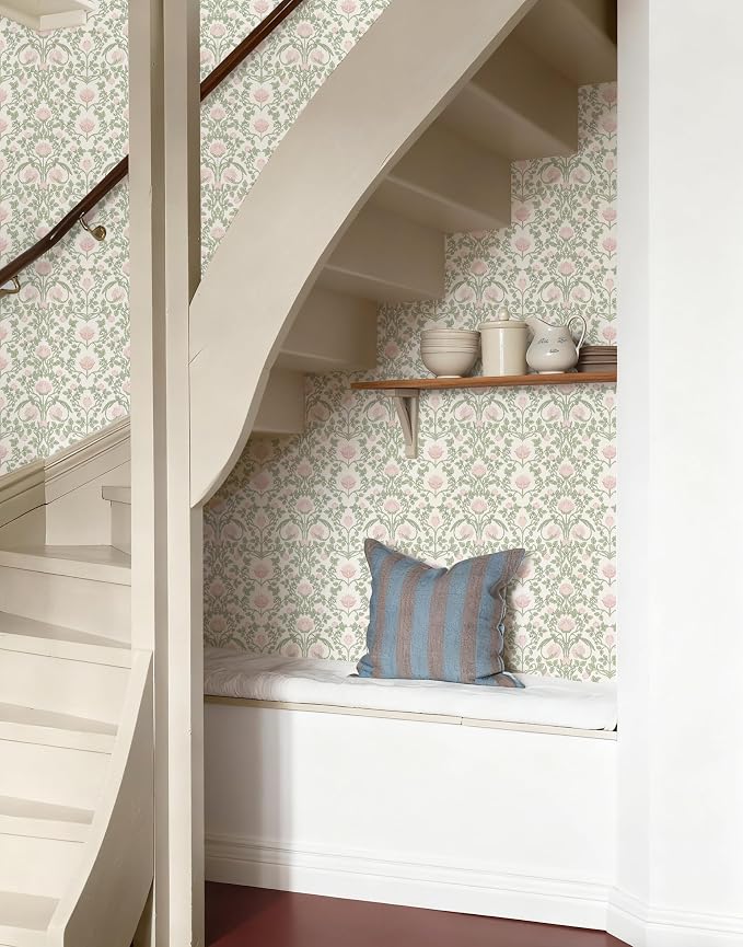 YXTII Peel and Stick Wallpaper Pink Floral Damask Wallpaper