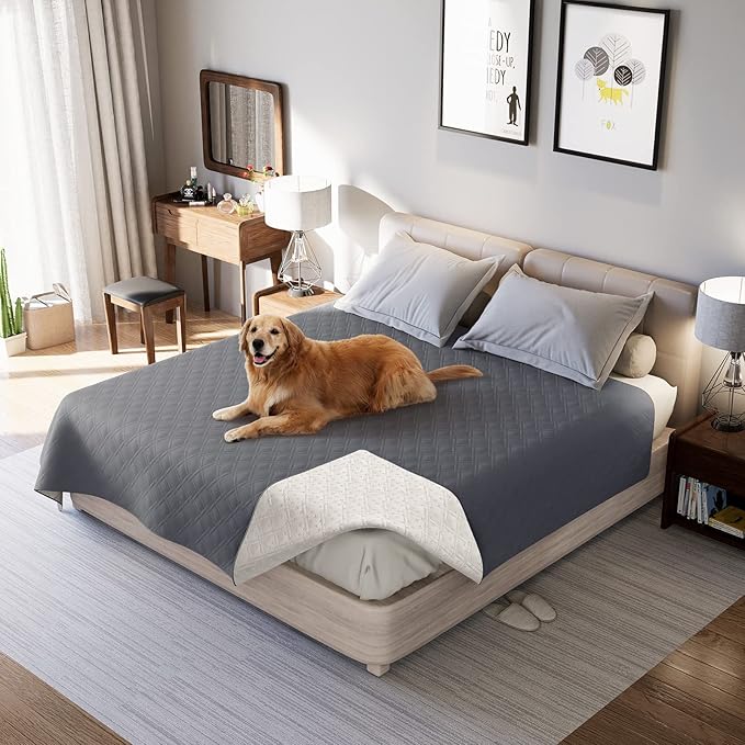 Waterproof Dog Bed Covers for Couch Protection, Water-Resistant Soft Dog Pet Blanket Anti-Slip Dog Blanket for Bed, for Furniture Bed Couch Sofa (Grey,52x82inch)