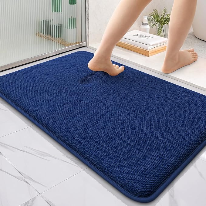 OLANLY Thick Memory Foam Bath Mat Rug 36x24, Extra Soft Absorbent Bathroom Rug, Quick Dry Bath Mats, Non-Slip, Machine Washable Carpet for Bathroom, Tub and Shower, Home Decor Accessories, Navy