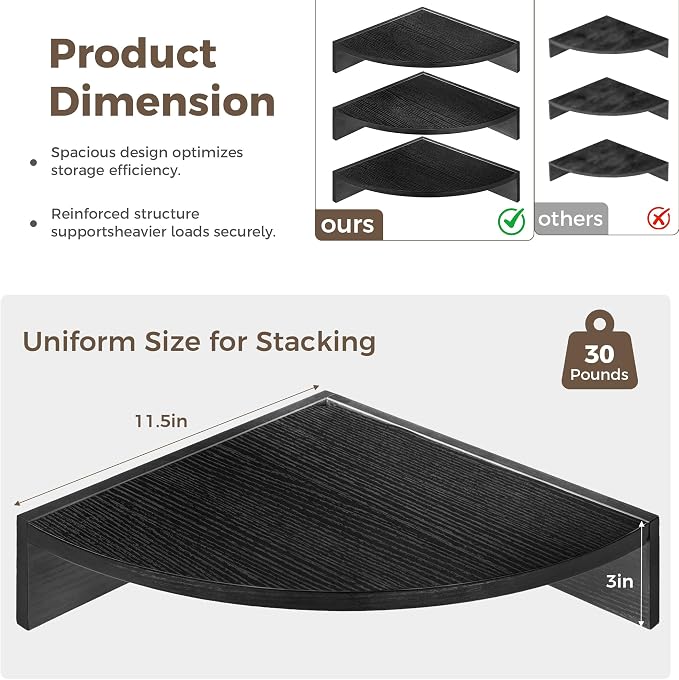 Corner Shelves 3-Pack for Bathroom & Kitchen, Space-Saving Floating Corner Wall