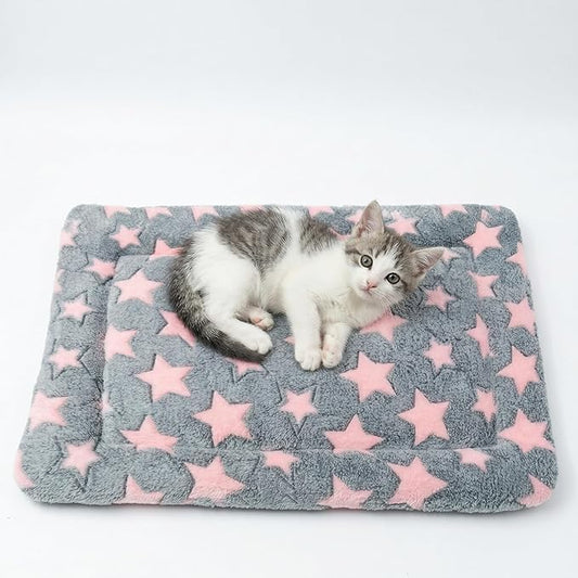 Dog Bed Mat - Reversible Dog Crate Bed Mats, Soft & Breathable Kennel Pad, Durable Crate Bed for Small Dogs & Cats (Pink&Gray Stars, XS(18"*14"*1.5"))