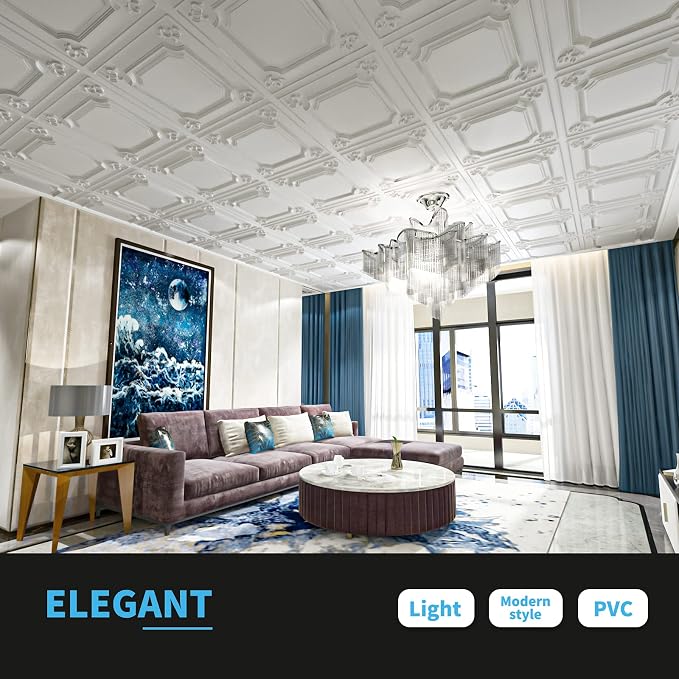Art3d Drop Ceiling Tiles 24x24 in White, Wainscoting Panels Glue Up 2x2