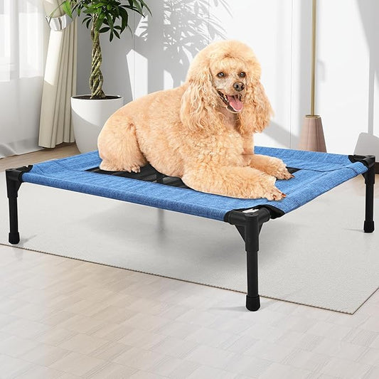 Raised Dog Bed Cooling Cot for Indoor Outdoor Use Portable Waterproof Mesh Pet Bed Washable for Large Medium Small Dogs, Blue