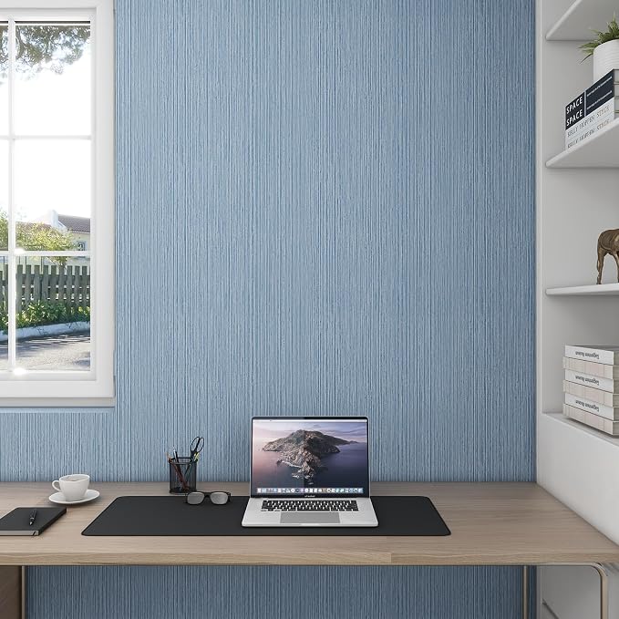 Grasscloth Textured Wallpaper Dark Blue Linen Thick 24" X 394" Fabric Contact