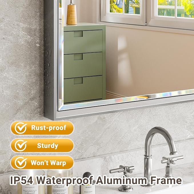48 x 30 Beveled Bathroom Mirror, Shatterproof Rectangle Mirror, Metal Framed