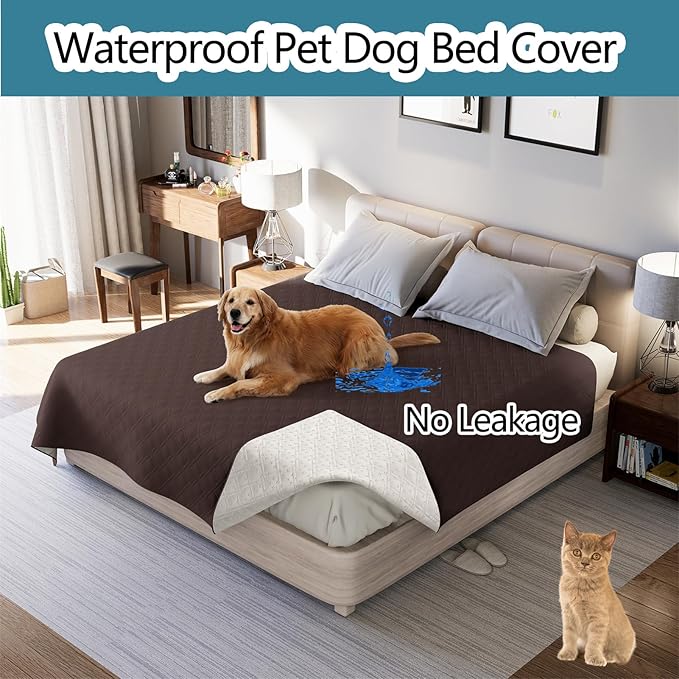 Dog Bed Cover Waterproof Microfiber Quilted Mattress Cover Pet Mat Silicon Non Slip 9 Size Furniture Protectors for Bed Sofa Couch (208 x 208 cm/82 x 82 in,Brown)