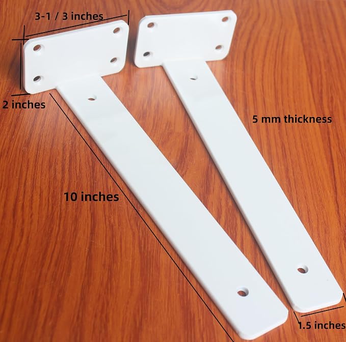 4 Pack - 10 inch White Hidden L Shelf Bracket Iron Floating Shelf Brackets