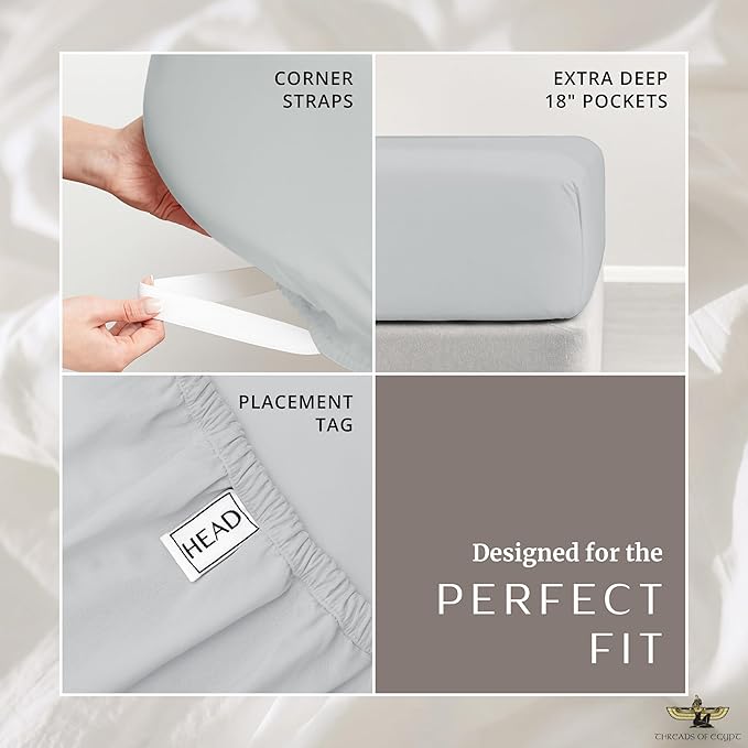 100% Egyptian Cotton Sheets King Size | 1200 Thread Count | CEA Gold Seal Certified | Ultra Soft | Cooling for Hot Sleepers | 18" Deep Pocket | King Size [Grey]