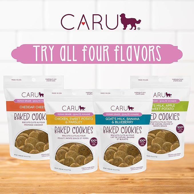 Caru - Cheddar Cheese Baked Cookies - Natural Treats for Dogs - Human Grade Ingredients - Flavorful - Wheat, Corn, Soy & Legume Free - Non-GMO - Made in USA - 4 oz - 1 Pack