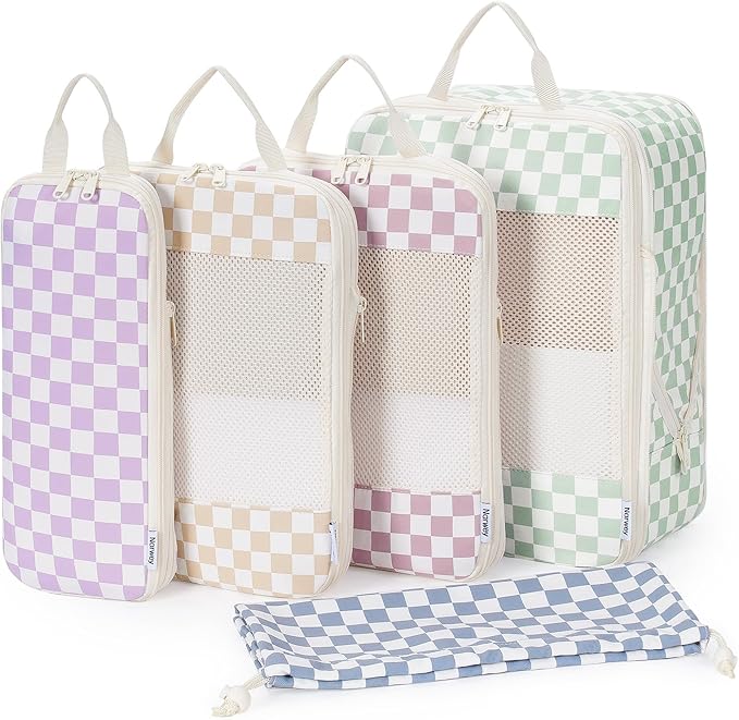 Narwey 6 Set/5 Set Compression Packing Cubes for Travel Kids Women Carry on, Packing Organizers Bag for Backpack Luggage Suitcase Duffle Bags