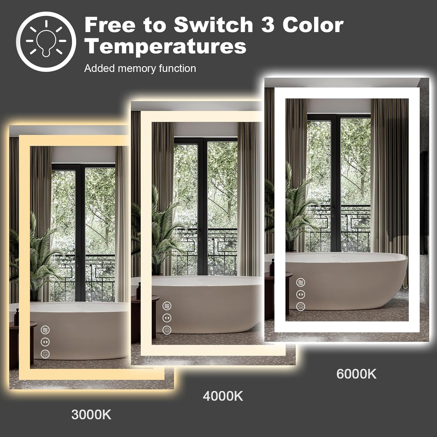 Amorho LED Mirror for Bathroom 40"X38" with Front Light and Backlit, Stepless Dimmable, Anti-Fog, Shatter-Proof, Memory, 3 Colors, Wall Mount (Horizontal/Vertical)