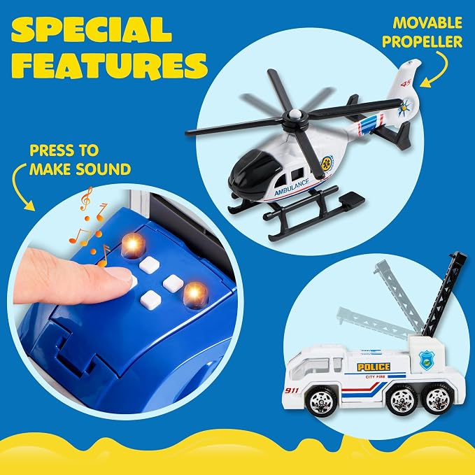 JOYIN 25 in 1 Police Rescue Truck Car Toy Set with Sounds and Lights, Mini Vehicles in Carrier Truck, Play Police Patrol Rescue Vehicle Toy, Birthday Gifts for Over 3 Years Old Boys