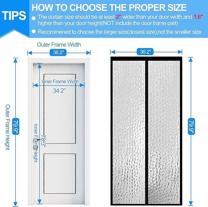 RELIANCER Magnetic Thermal Insulated Door Curtain,Waterproof EVA Door Cover,Fit Doors Size Up to 34"x78",Temperature Protection Insulated Doorway Curtain Partition,Patio Self-Closing Doors Net Screen