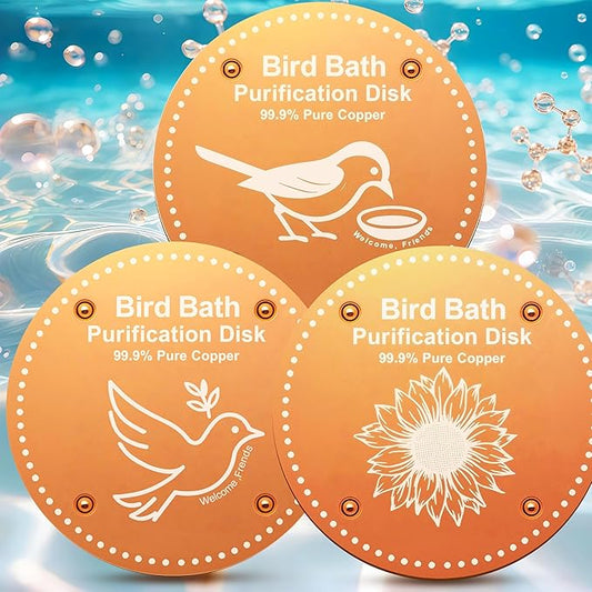 Bird Bath Purification Disk Pure Copper Outside Winter Solar Power Birdbath Wild Hummingbird Pedestal Fountain Cleaner Outside Humming Feeder Cage Dispenser Heater Outdoor Concrete Winter 3PCS