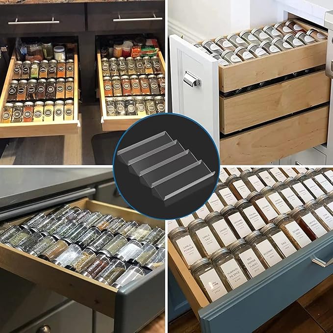 Jadehom 19 x 13 Inches Spice Drawer Organizer, 4 Tier Clear Acrylic Expandable In-Drawer Seasoning Jars Rack, Kitchen Drawer Spice Insert Tray for Cabinet/Countertop