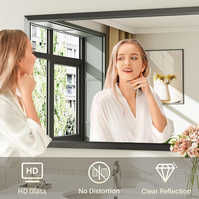 Briivue 48x32 Inch Black Bathroom Mirror