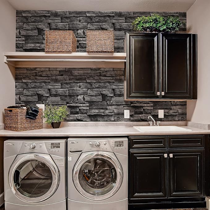 Jeweluck Grey Brick Wallpaper Peel and Stick Wallpaper 17.7inch×236.2inch Faux