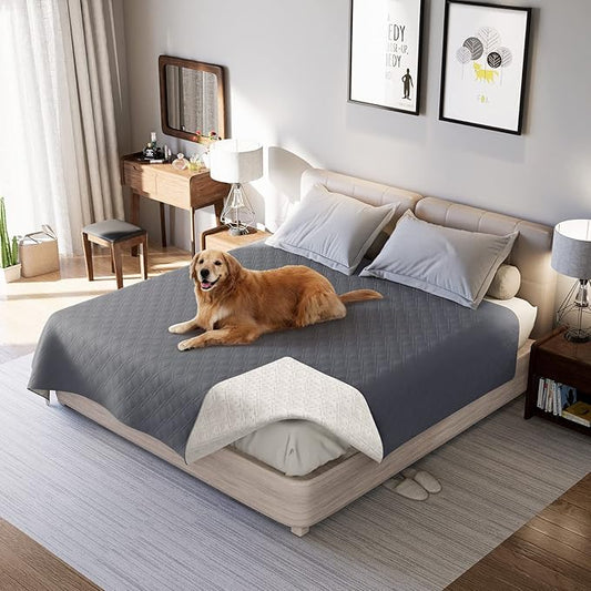 Waterproof Dog Bed Cover, Reversible Blanket Washable Pet Dog Pee Pad, Incontinence Underpads, Furniture Bed Couch Sofa Protector Cover Leak Proof for Dog Cat Kid, 82"x86" (Dark Grey)