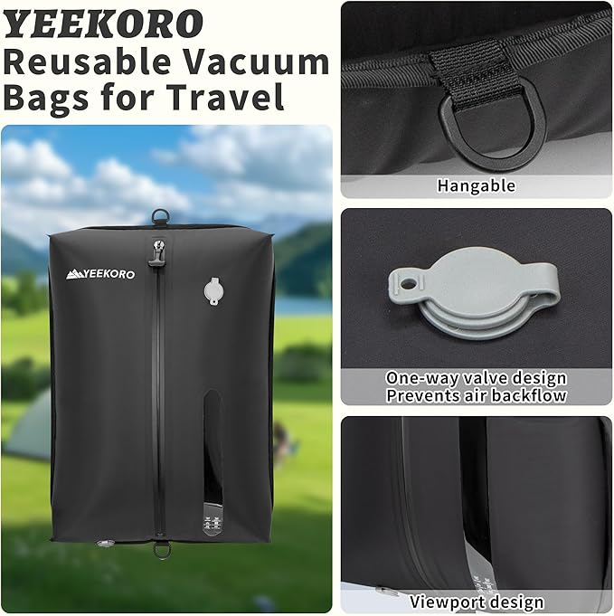 Vacuum Bag for Travel, Professional IPX8 Waterproof Reusable Vacuum Compression Bags for Travel Suitcases, Durable Space Saver Bag(3 PACK,With Pump)