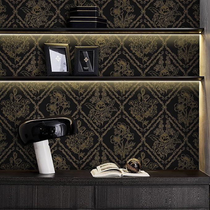 Toduso Peel and Stick Wallpaper Vintage Wall Paper Boho Contact Paper Black and