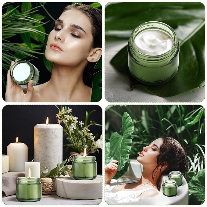 Domensi 48 Pcs 2 oz Glass Jars with Lids Travel Size Round Leakproof Empty Cosmetic Jars with Inner Liners Lid for Storing Makeup Lotions Face Cream Ointments Candle DIY Making (Olive Green)