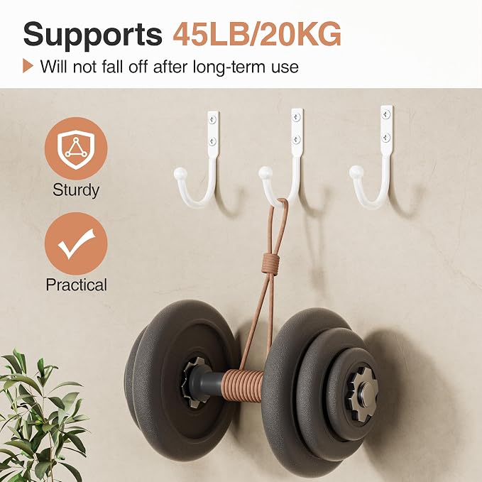 6 Pack Wall Hooks，Metal Hooks Hold up to 45 Lbs，Hooks Wall Mount
