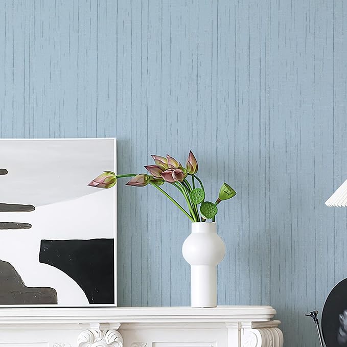 Dviolet 15.7in x 393in Blue Textured Fabric Wallpaper