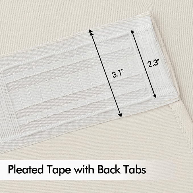 MIULEE Ivory Back Tab Blackout Curtains 72 Inches Long 2 Panels Set