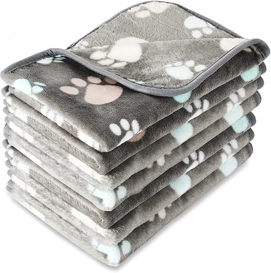 Tatuo 4 Pcs Dog Blanket for Pet Cat Blankets Indoor Puppy Teething Stuff Toys Paw Print Fleece Soft Blanket Sleep Mat for Guinea Pig Cage(Dark Gray,X-Large(41 x 30 Inch),Square)
